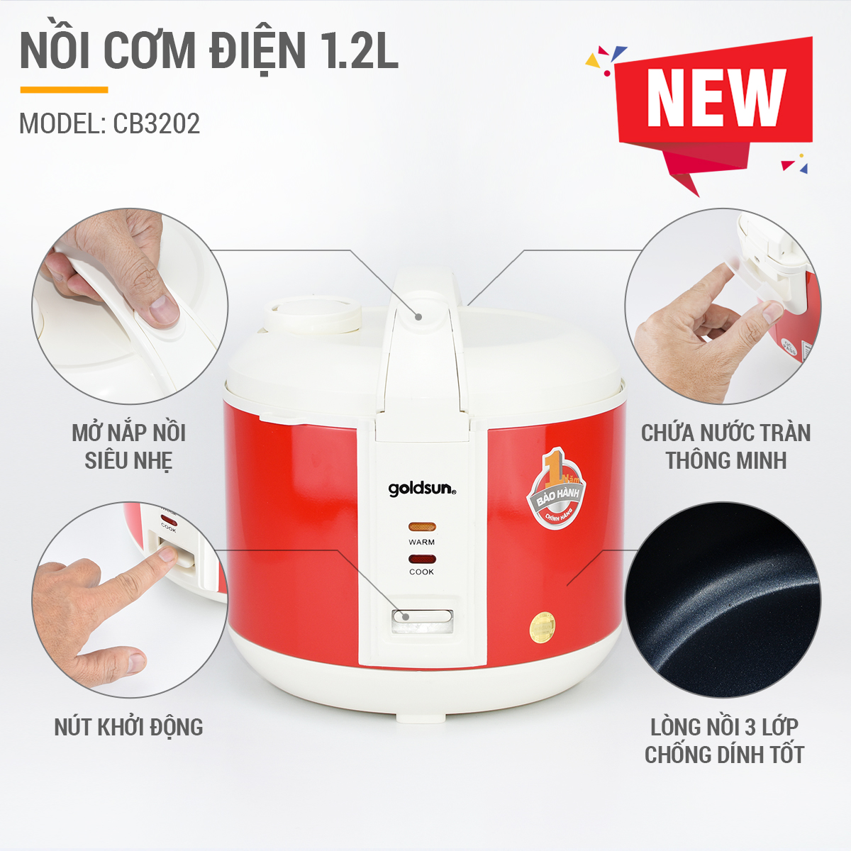 Nồi cơm điện Goldsun CB3202 (1,2 lít)