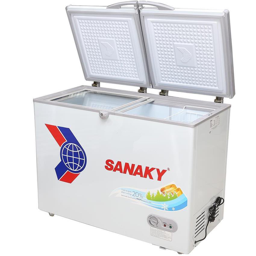 tủ đông sanaky VH 2599a1, 1 ngăn đông 2 cánh 250 lít dàn lạnh đồng bảo hành 24 tháng