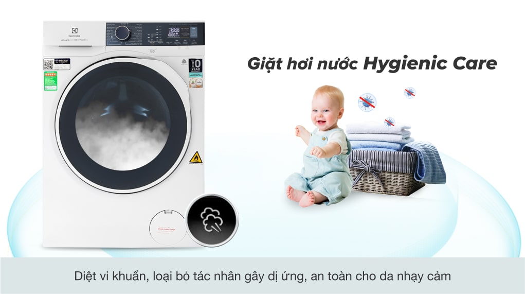 Máy giặt sấy Electrolux Inverter 9 kg EWW9024P5WB-Diệt khuẩn đến 99.9% và loại bỏ tác nhân gây dị ứng tối ưu với công nghệ Hygienic Care