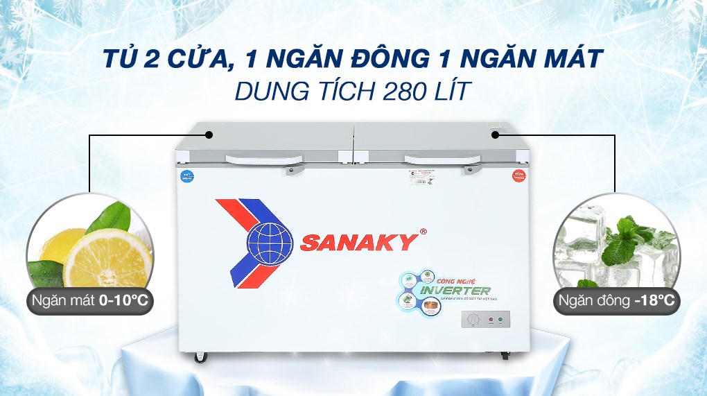 Tủ đông Sanaky Inverter 280 lít TD.VH4099W4K - Dung tích 280 lít