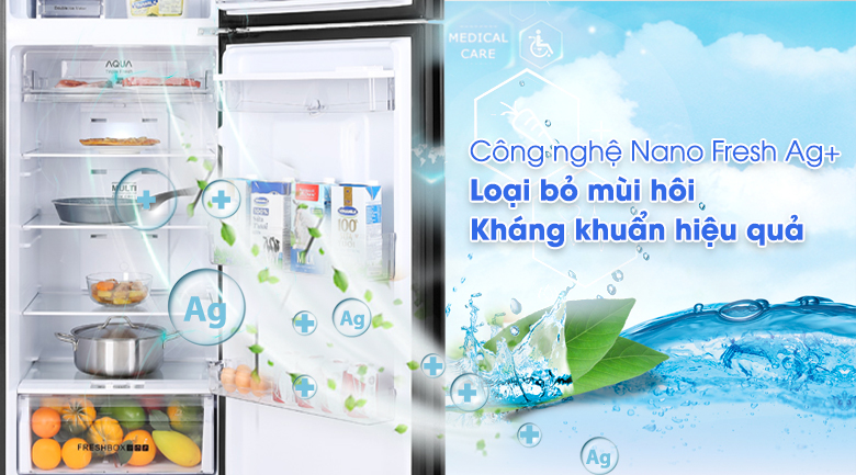 Tủ lạnh Aqua Inverter 344 lít AQR-T389FA(WGB)-Khử mùi hôi, loại bỏ vi khuẩn hiệu quả với công nghệ Nano Fresh Ag+