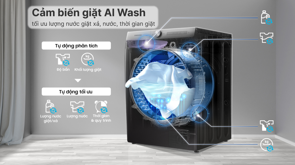 Máy giặt Samsung AI Inverter 9kg WW90TP44DSB/SV - Cảm biến AI Whash