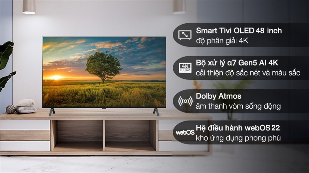 Smart Tivi OLED LG 4K 48 inch 48A2PSA mang vẻ ngoài thời thượng, cung cấp khung hình 4K phù hợp với phòng ngủ 