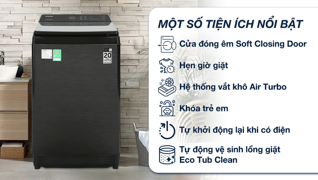 Máy giặt Samsung 12kg WA12CG5745BVSV - Tự động vệ sinh lồng giặt giúp nâng cao hiệu quả giặt sạch và thời gian sử dụng máy giặt lâu hơn