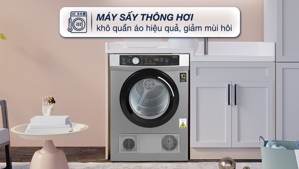 Máy sấy thông hơi Aqua 8 kg AQH-V800H SS