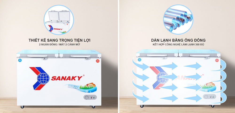 Tủ đông 2 n găn 2 cánh sanaky vh-3699w2kd