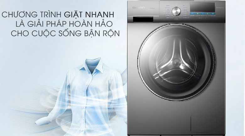Máy giặt Sharp 9kg ES-FM90CB-DG lồng ngang - Chế độ giặt nhanh, tiết kiệm thời gian