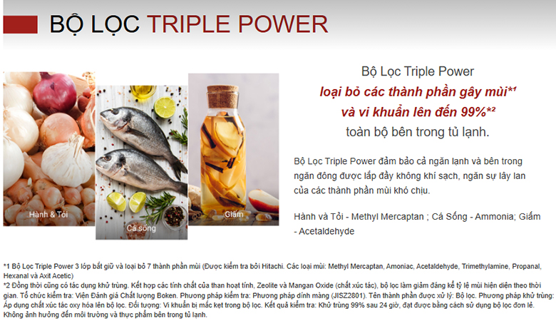 Tủ lạnh Hitachi Inverter 374 lít HRTN6408SUVN - Khử mùi hiệu quả với bộ lọc 3 lớp Triple Power