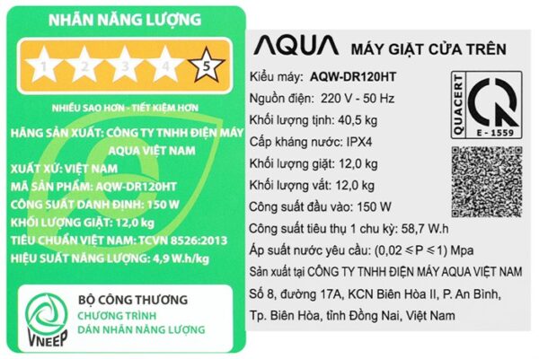 Máy giặt Aqua Inverter 12 kg AQW-DR120HT BK - Hình ảnh 9