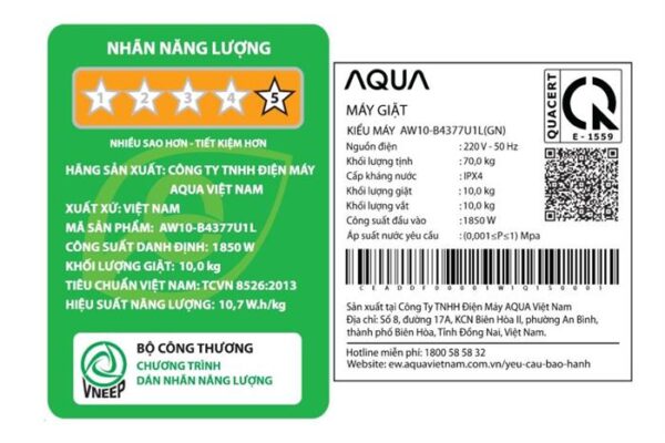 Máy giặt Aqua Inverter 10 kg AW10-B4377U1L(GN) Mẫu mới - Hình ảnh 5