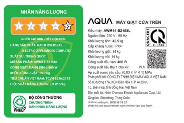 Máy giặt Aqua Inverter 14 kg AWM14-B2158L(B) Mẫu mới - Hình ảnh 6