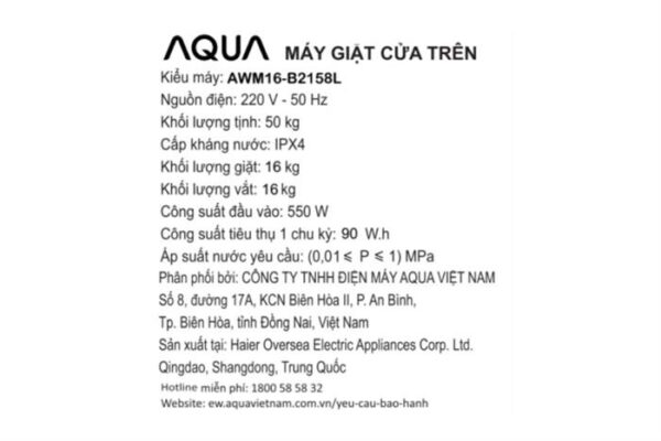 Máy giặt Aqua Inverter 16 kg AWM16-B2158L(B) - Hình ảnh 6