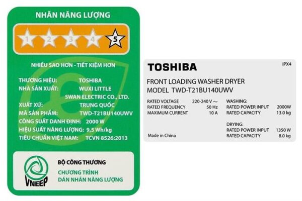 Máy giặt sấy Toshiba Inverter giặt 13 kg - sấy 8 kg TWD-T21BU140UWV(MG) Mẫu mới - Hình ảnh 9