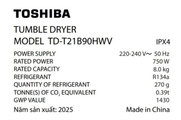 Máy sấy bơm nhiệt Toshiba 8 kg TD-T21B90HWV(MG) Mẫu mới - Hình ảnh 6