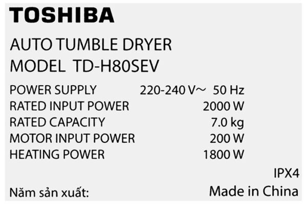 Máy sấy thông hơi 7 kg Toshiba TD-H80SEV(SK) - Hình ảnh 8
