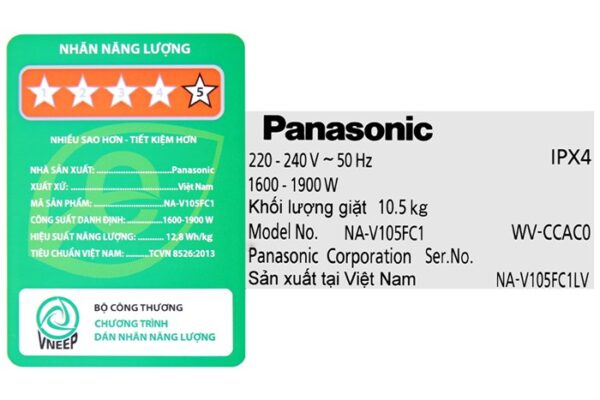 Máy giặt Panasonic Inverter giặt 10.5 kg - sấy tiện ích 2 kg NA-V105FC1LV - Hình ảnh 9