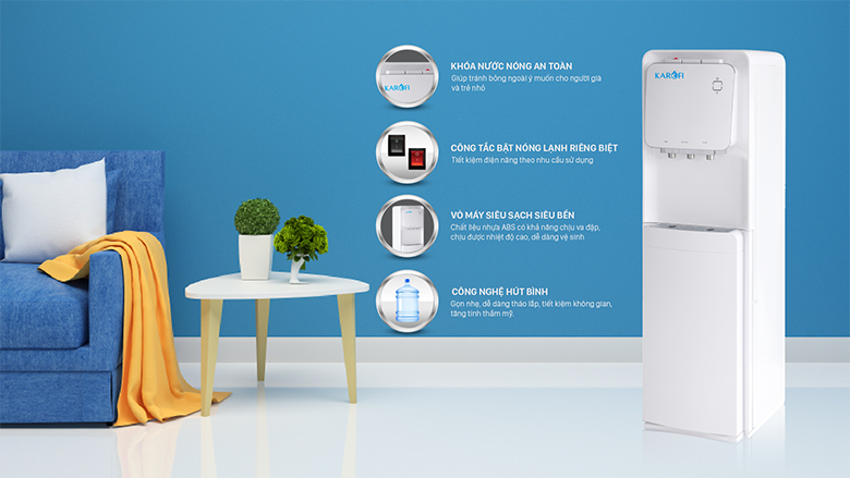 Cây nước nóng lạnh hút bình Karofi HC19 có khóa trẻ em