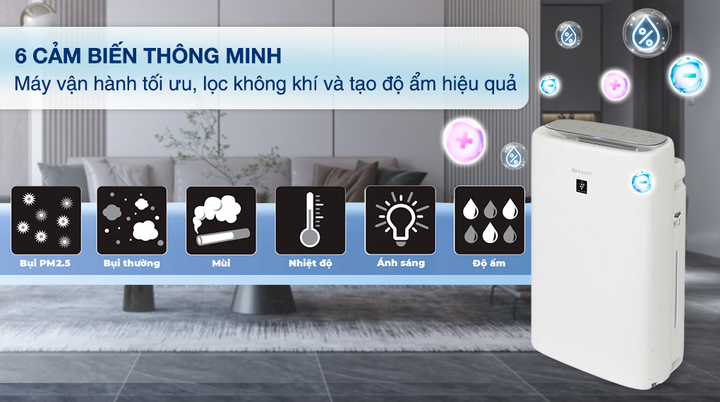 Máy lọc không khí Sharp KI-N50V-W 51W - Cảm biến thông minh Máy lọc không khí Sharp KI-N50V-W 51W - Cảm biến thông minh