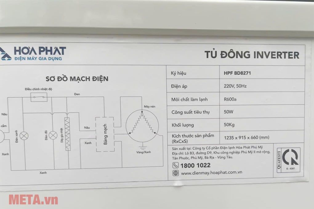 Thông số kỹ thuật của tủ đông Hòa Phát Inverter 271 lít HPF BD8271