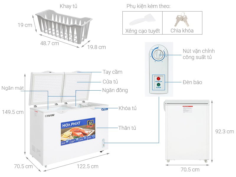 Cấu tạo tủ đông Hòa Phát Inverter 271 lít HPF BD8271 Cấu tạo tủ đông Hòa Phát Inverter 271 lít HPF BD8271
