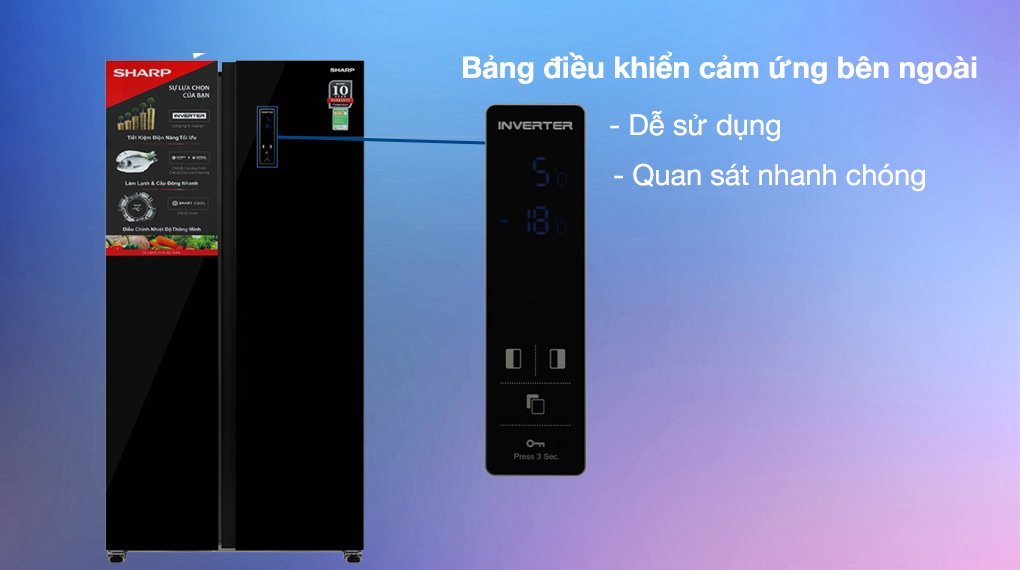 Tủ lạnh Sharp Inverter 442 lít SJ-SBX440VG-BK - Bảng điều khiển cảm ứng bên ngoài dễ quan sát và sử dụng nhanh chóng Tủ lạnh Sharp Inverter 442 lít SJ-SBX440VG-BK - Bảng điều khiển cảm ứng bên ngoài dễ quan sát và sử dụng nhanh chóng