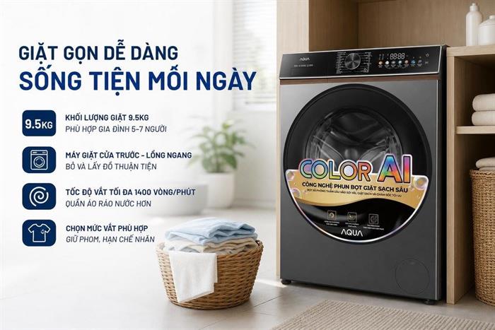 Máy giặt lồng ngang Inverter AQUA 9.5 Kg AW95-BP4657M(B) - Ảnh 5