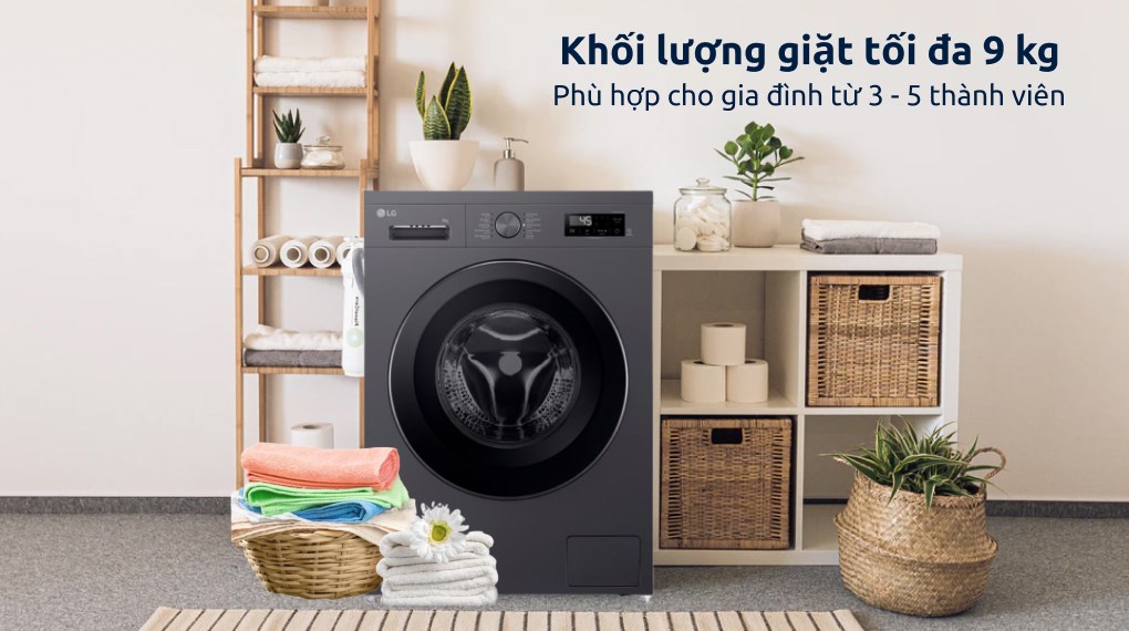 Máy giặt LG AI DD Inverter FB1209S6M có khối lượng giặt 9kg phù hợp với gia đình có 3 - 5 người