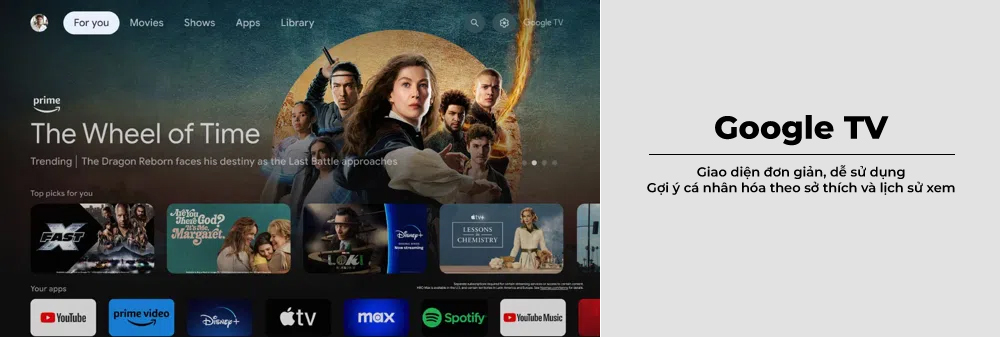 Tivi TCL 65P6K sử dụng hệ điều hành Google TV